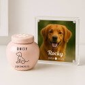 Custom Ceramic Dog Urn – Personalised Pet Cremation Urn for Ashes with Name, Dates & Minimalist Dog Illustration