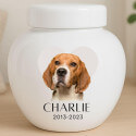 Custom Ceramic Dog Urn with Photo – Personalised Pet Cremation Urn for Ashes with Name, Dates & Heart Tribute