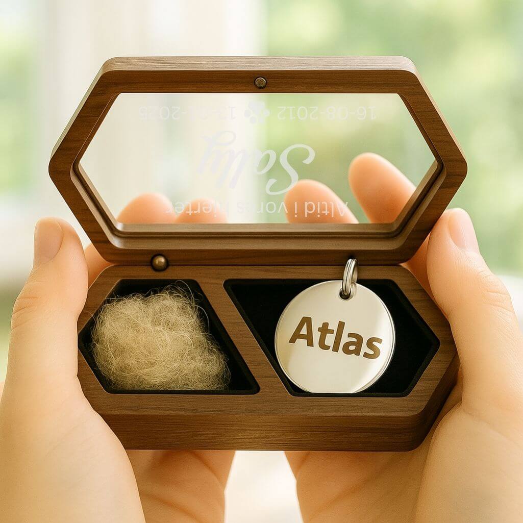 Personalised Wooden Dog Keepsake Box with Mini Paw Prints Design – Pet Fur Memorial with Acrylic Lid Engraved with Name, Dates &