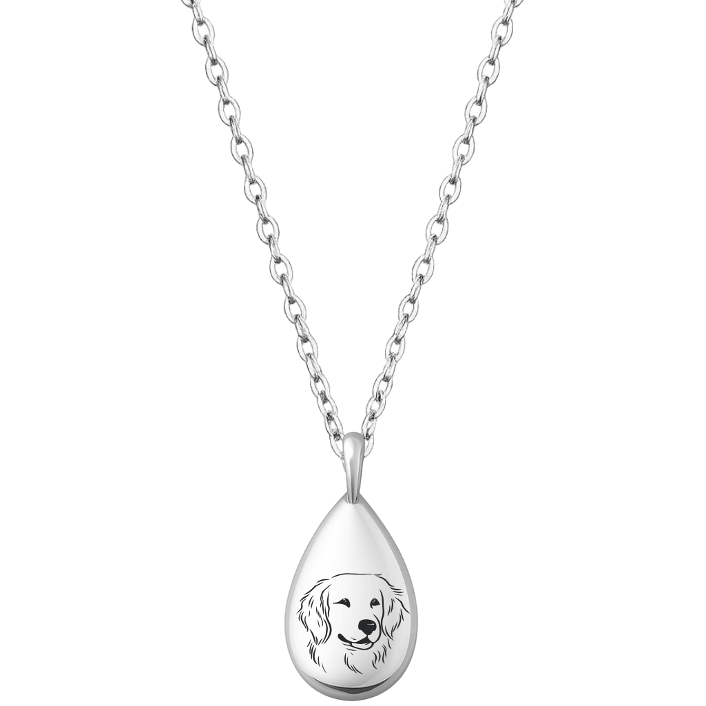 Personalised Dog Memorial Teardrop Urn Necklace – Engraved Pet Picture-to-drawing Ashes Keepsake