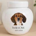 Custom Ceramic Dog Urn with Photo – Personalised Pet Cremation Urn for Ashes with Name & Dates