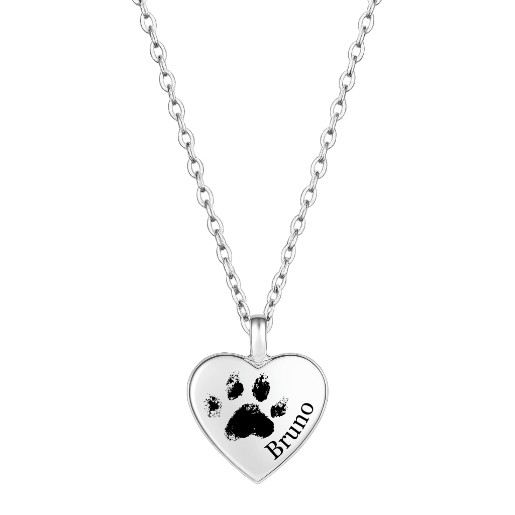 Personalised Dog Memorial Heart Urn Necklace – Engraved Pet Paw Print Ashes Keepsake with Name