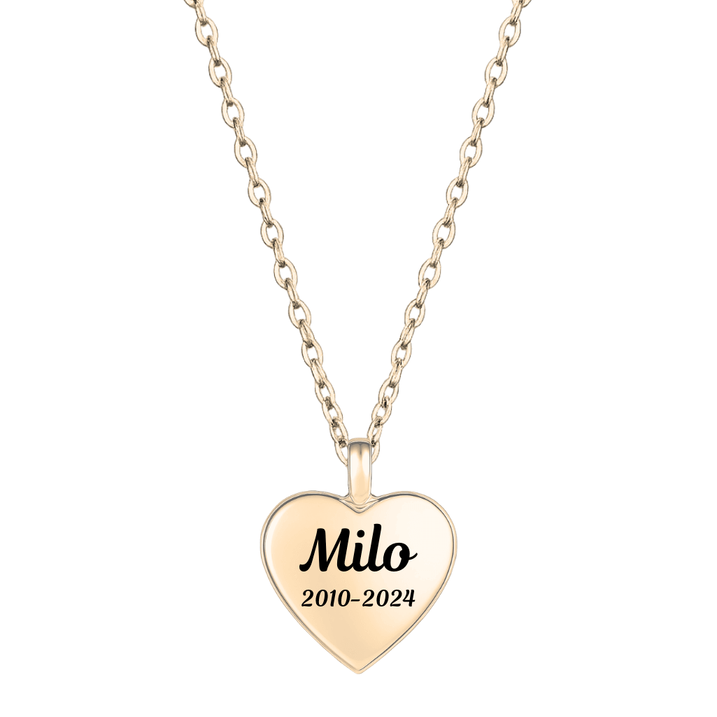 Personalised Dog Memorial Heart Urn Necklace – Engraved Pet Ashes Keepsake with Name & Dates