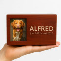 Personalised Wooden Dog Urn Box with Photo – Engraved Memorial Box for Ashes with Name & Dates