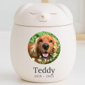 Personalised Ceramic Dog Urn with Sleeping Pet Lid – Pet Cremation Urn for Ashes with Dog's Photo, Name & Dates in a Heartfelt H