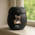 Personalised Ceramic Dog Urn with Sleeping Pet Lid – Pet Cremation Urn for Ashes with Dog's Photo, Name & Dates