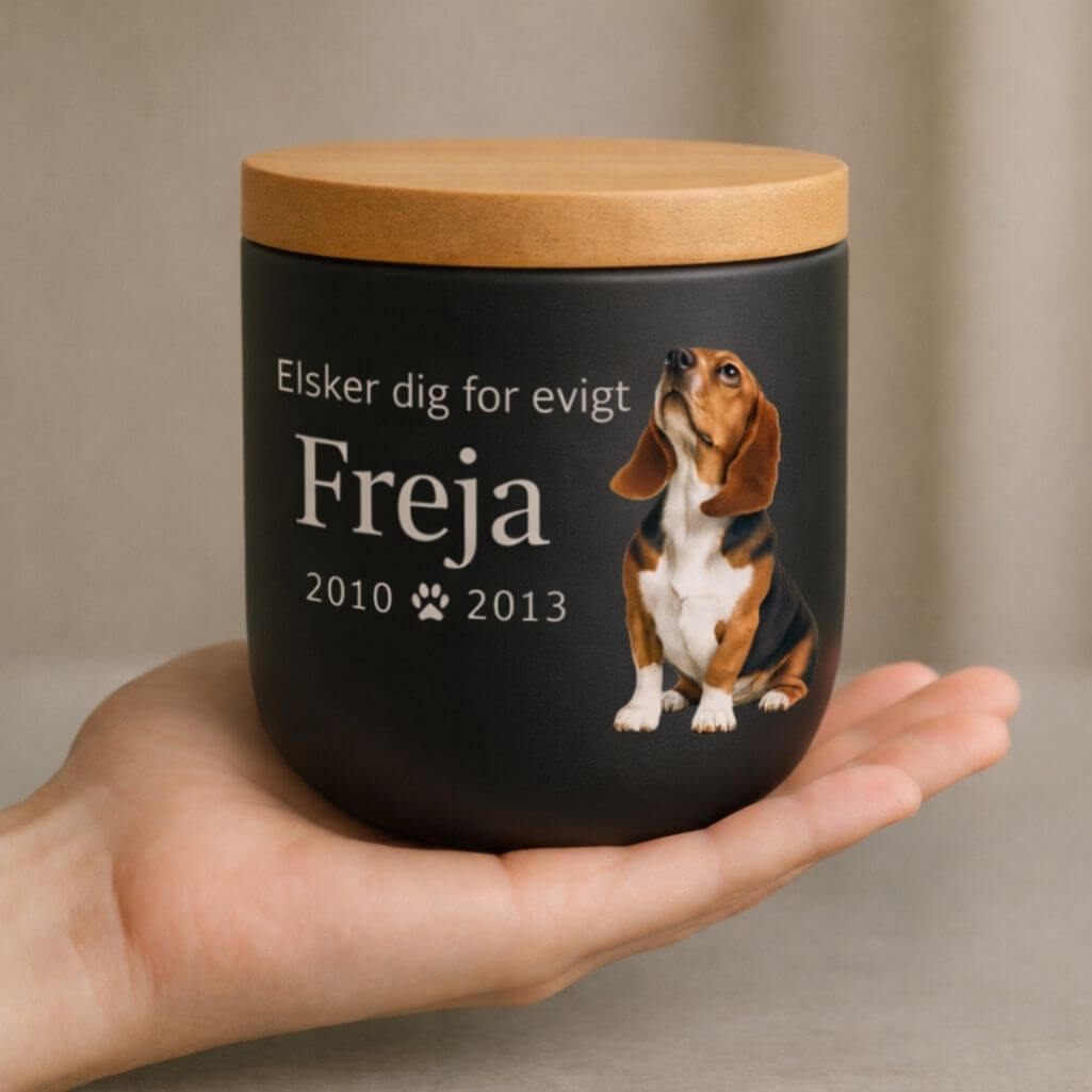 Personalised Ceramic Dog Urn with Photo – Pet Cremation Urn for Ashes with Name, Dates & Tribute