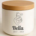Personalised Ceramic Dog Urn with Woman & Dog Illustration –  Pet Cremation Urn for Ashes with Name & Dates