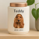 Personalised Ceramic Dog Urn with Photo –  Pet Cremation Urn for Ashes with Name, Dates & Stainless Steel Lid