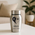 Personalised Dog Urn with Engraved Name, Dates & Yin Yang Paw Design  – Pet Memorial Stainless Steel Urn