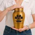 Personalised Dog Urn with Engraved Name & Dates in a Paw Print Design  – Pet Memorial Stainless Steel Urn