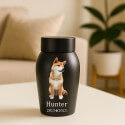 Personalised Dog Urn with Full Pet Portrait – Engraved Stainless Steel Memorial Urn with Name & Dates