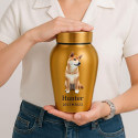 Personalised Dog Urn with Full Pet Portrait – Engraved Stainless Steel Memorial Urn with Name & Dates