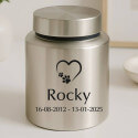 Personalised Dog Urn – Engraved Stainless Steel Memorial Urn  with Heart Paw Icon, Name & Dates