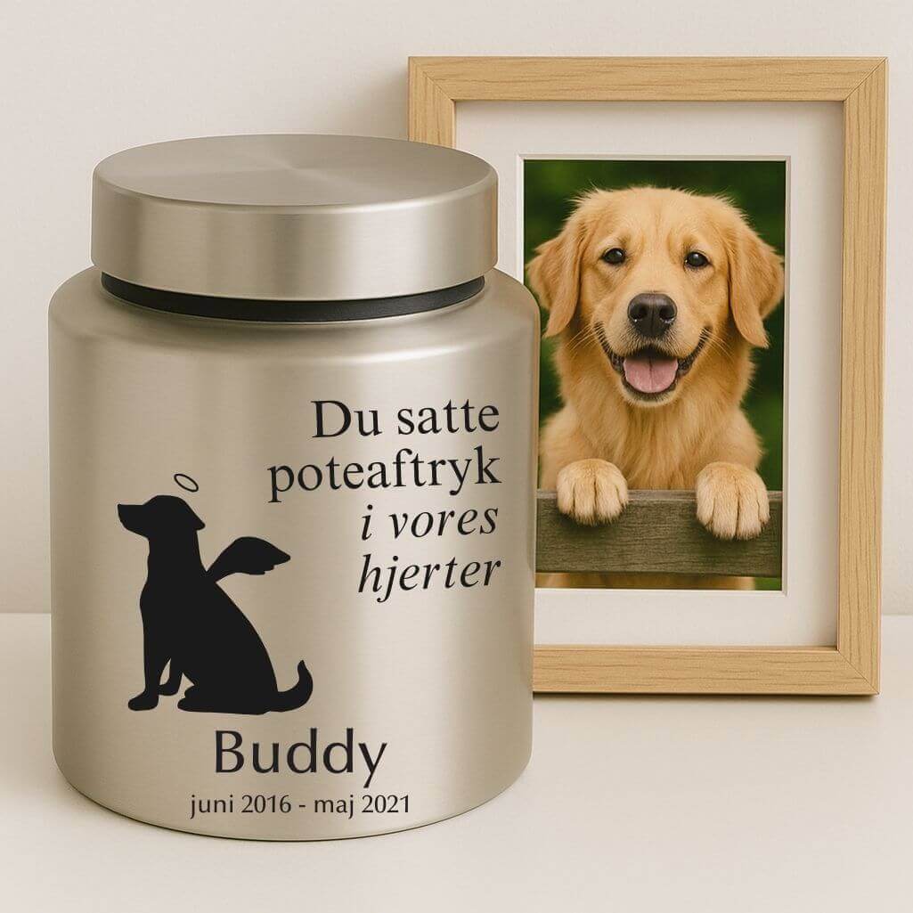 Personalised Dog Urn with Angel Pup Design – Engraved Stainless Steel Memorial Urn  with Name, Dates & Special Tribute