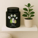 Personalised Dog Urn with Photos in a Paw-shaped Frame – Engraved Cylinder Stainless Steel Memorial Urn  with Name & Dates