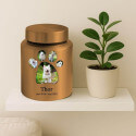 Personalised Dog Urn with Photos in a Paw-shaped Frame – Engraved Cylinder Stainless Steel Memorial Urn  with Name & Dates