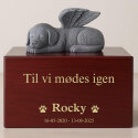 Personalised Wooden Dog Urn Box with Angel Dog Statue –  Pet Cremation Urn for Ashes with Name, Dates & Tribute
