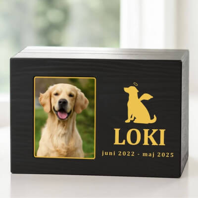 Personalised Black Wooden Dog Urn with Photo –...