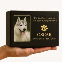 Personalised Black Wooden Dog Urn with Photo – Custom Memorial Box with Name, Dates & Tribute