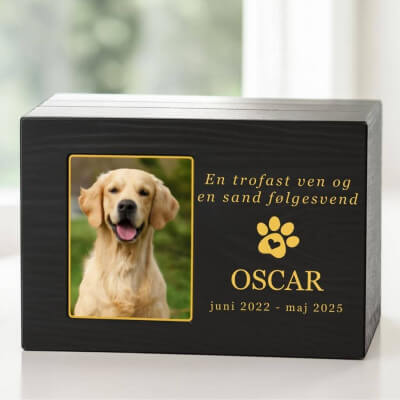 Personalised Black Wooden Dog Urn with Photo –...