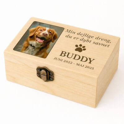 Personalised Light Wood Dog Urn with Photo –...