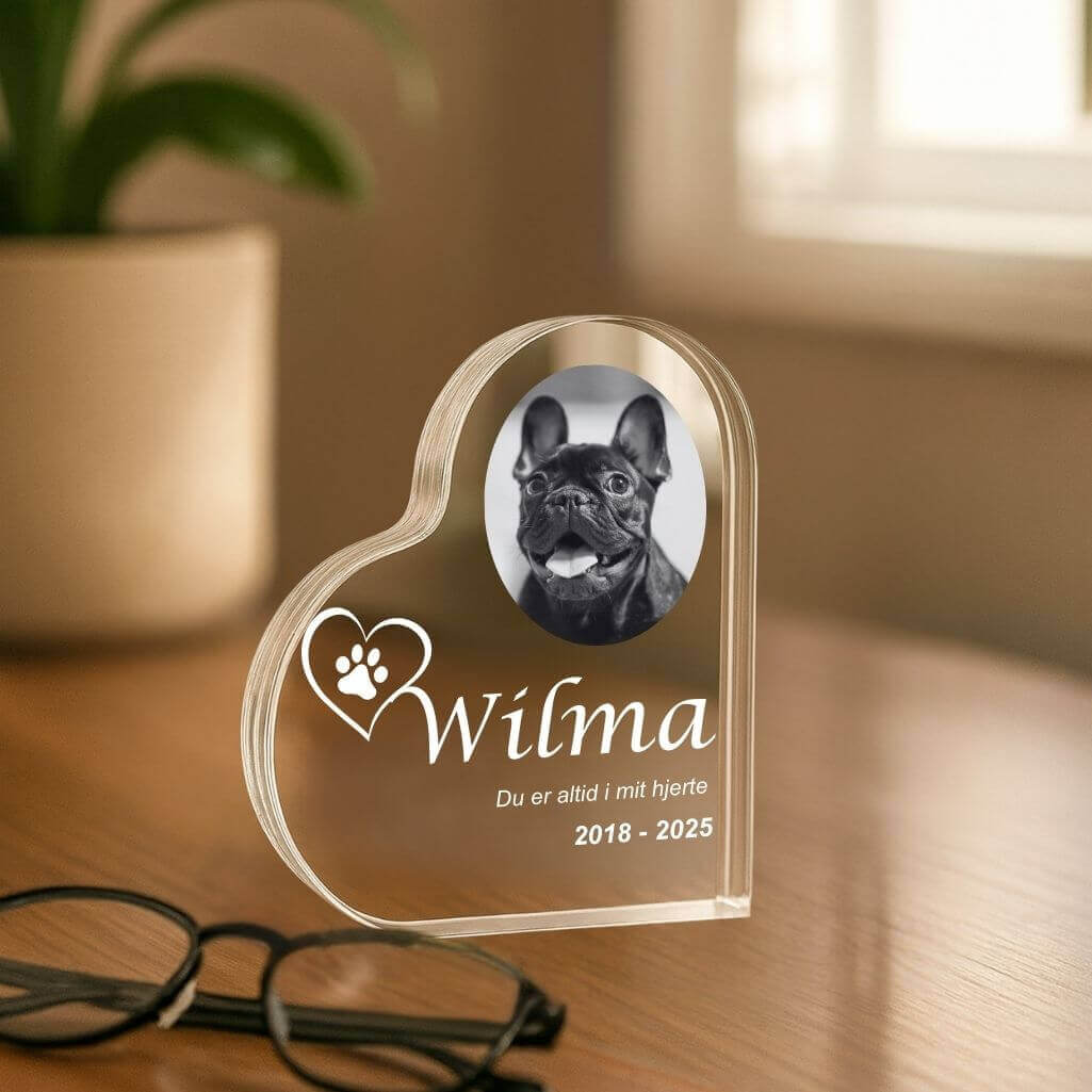 Personalised Dog Memorial Photo Gift –  Heart-Shaped Pet Memorial Acrylic Plaque with Engraved Name, Dates & Tribute