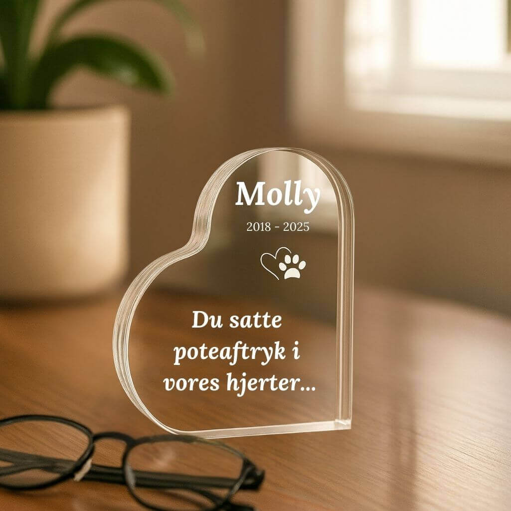 Personalised Dog Memorial Gift –  Heart-Shaped Pet Memorial Acrylic Plaque with Engraved Name, Dates & Tribute
