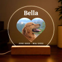 Personalised Dog Memorial Light with Heart Photo – Round LED Pet Tribute Lamp with Engraved Name & Dates on Acrylic Plaque