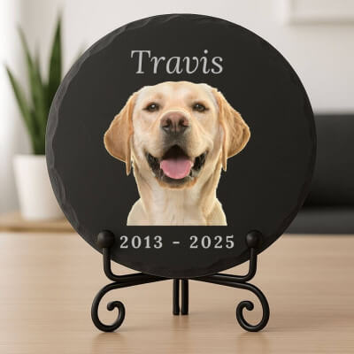 Personalised Round Slate Dog Memorial Plaque –...