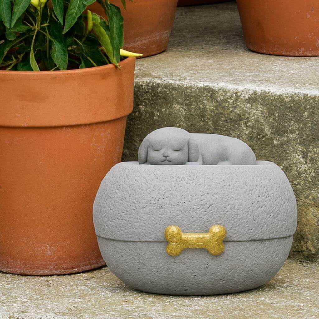 Outdoor Resin Dog Urn – Pet Cremation Urn for Ashes with Decorative Sleeping Dog Figure for Garden Display