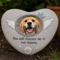 Heart-Shaped Dog Memorial Stone with Photo – Weatherproof Resin Grave Marker for Outdoor Display