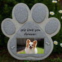 Paw-Shaped Dog Memorial Stone with Photo & Tribute – Weatherproof Resin Grave Marker for Outdoor Display